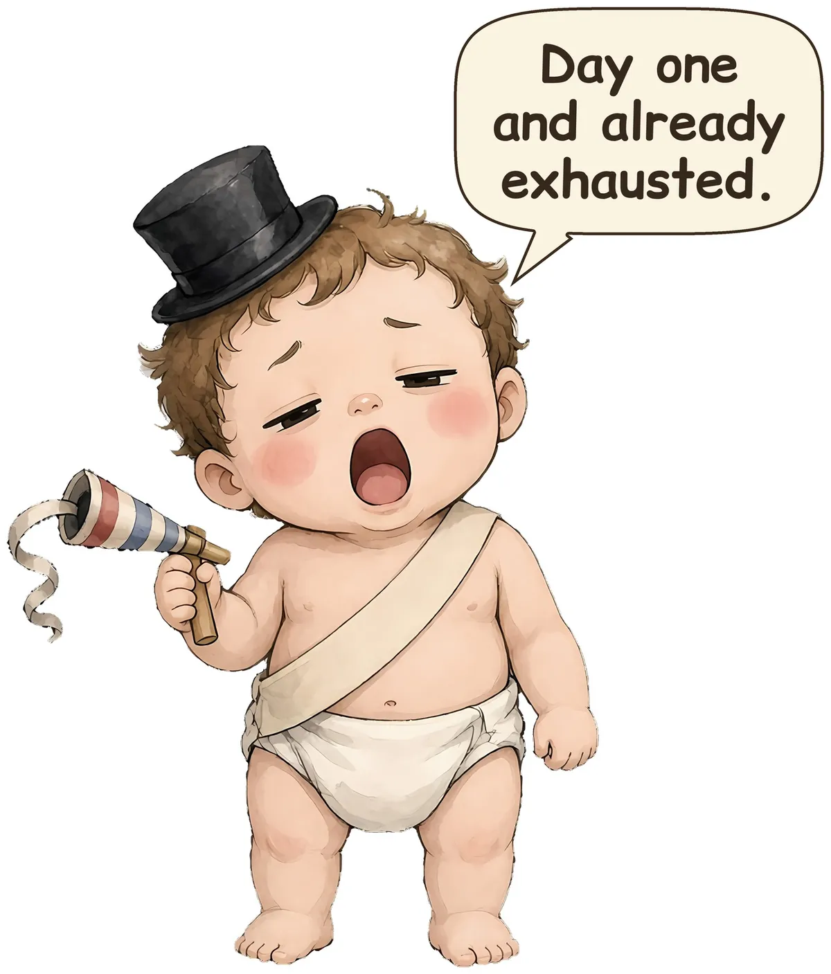 Baby New Year storybook watercolor design
