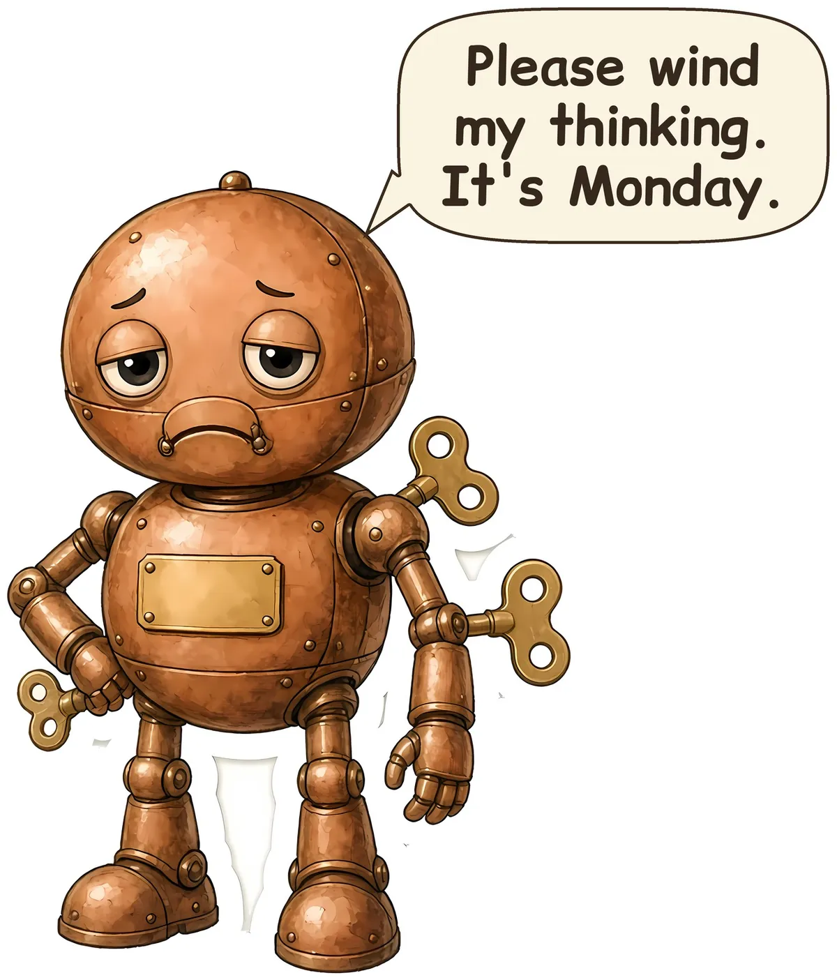 Clockwork Copper Man storybook watercolor design