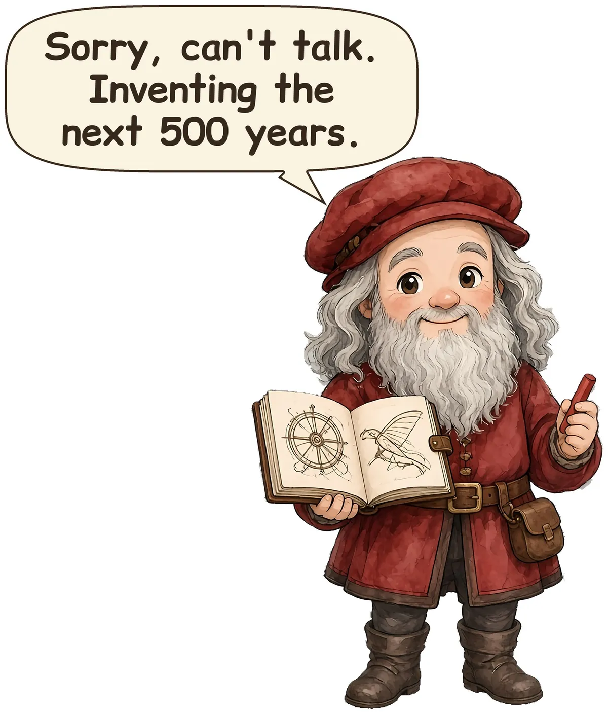 Leonardo da Vinci storybook watercolor design