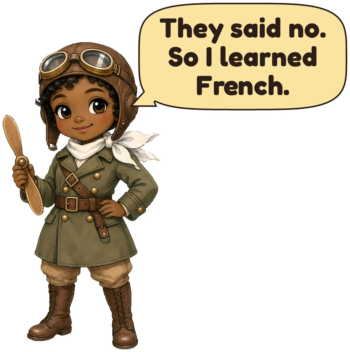 First Black Woman Pilot storybook watercolor design