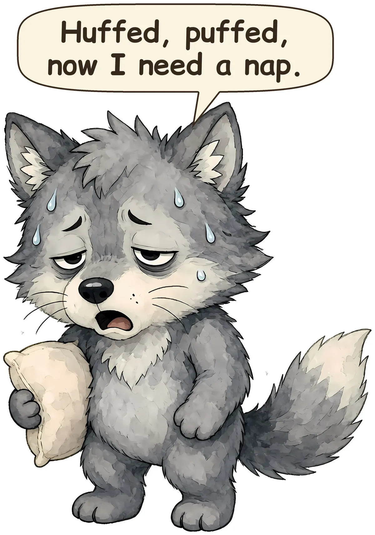 Huffing Puffing Wolf storybook watercolor design