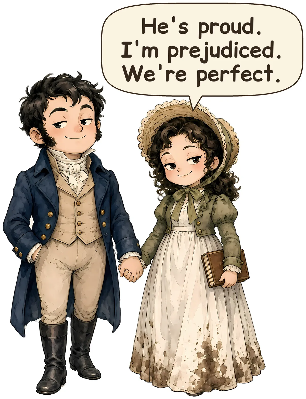 Pride and Prejudice Couple storybook watercolor design