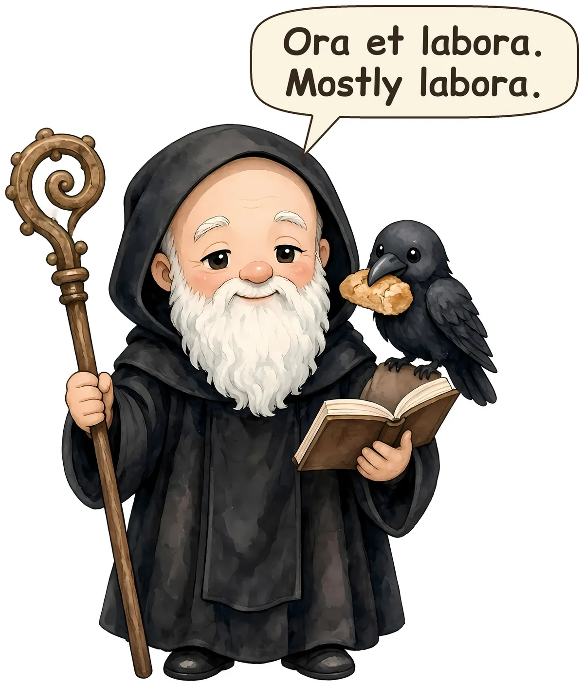 Saint Benedict of Nursia storybook watercolor design