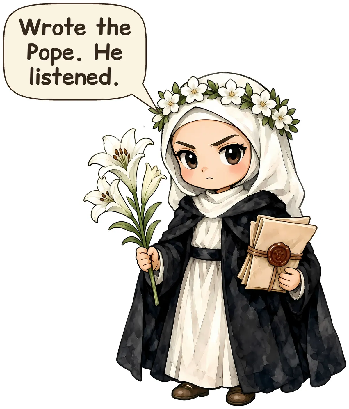 Saint Catherine of Siena storybook watercolor design