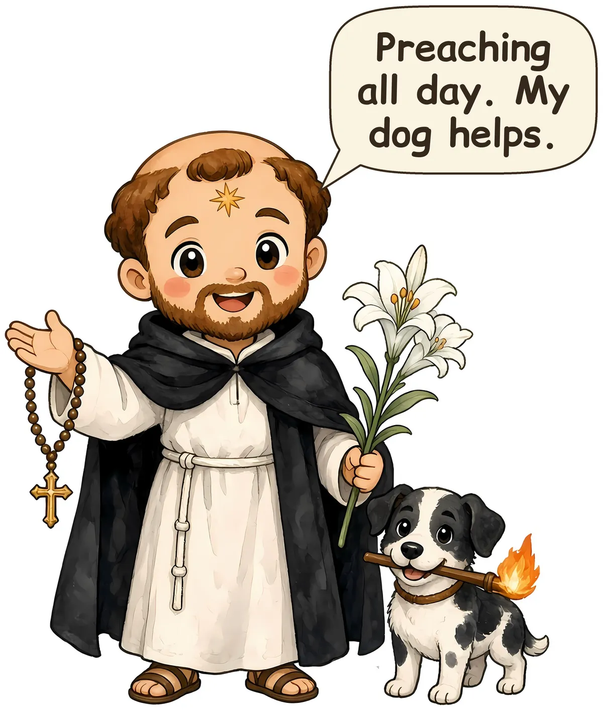 Saint Dominic de Guzman storybook watercolor design