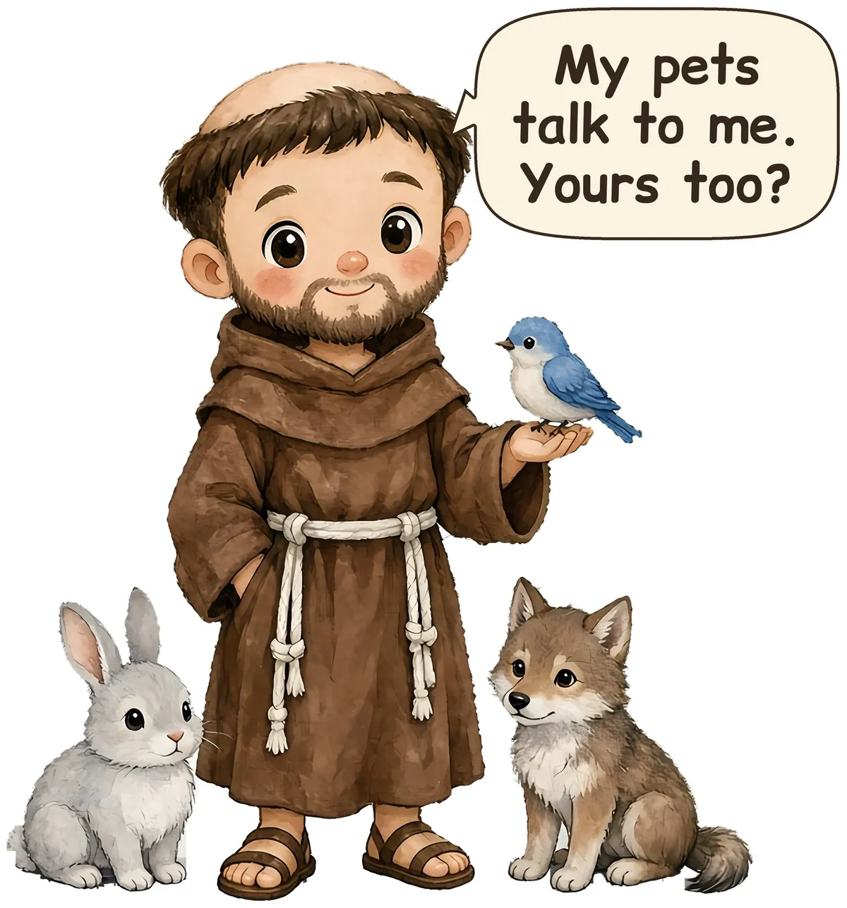 Saint Francis of Assisi storybook watercolor design