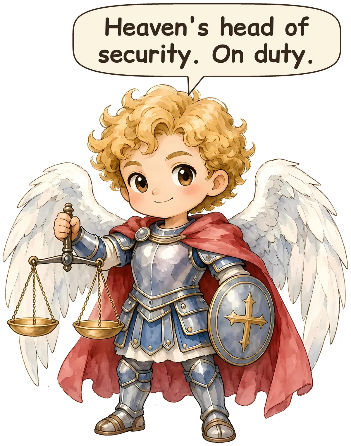 Saint Michael the Archangel storybook watercolor design