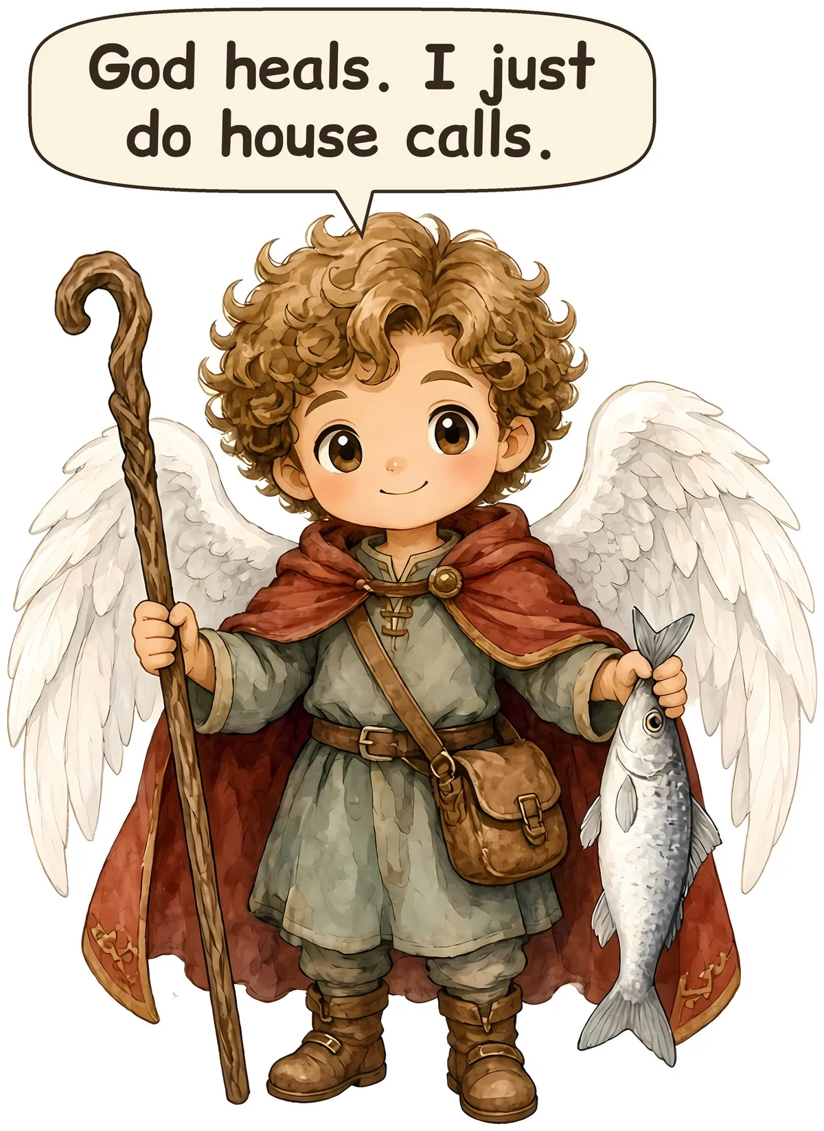 Saint Raphael the Archangel storybook watercolor design