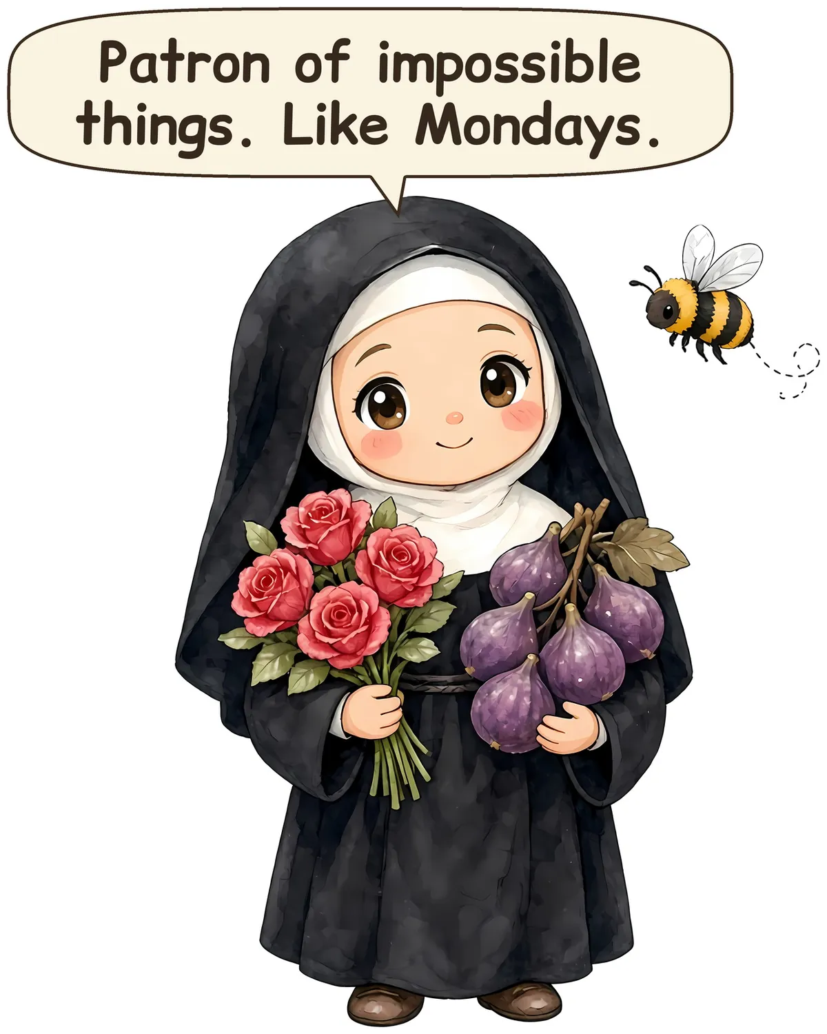 Saint Rita of Cascia storybook watercolor design