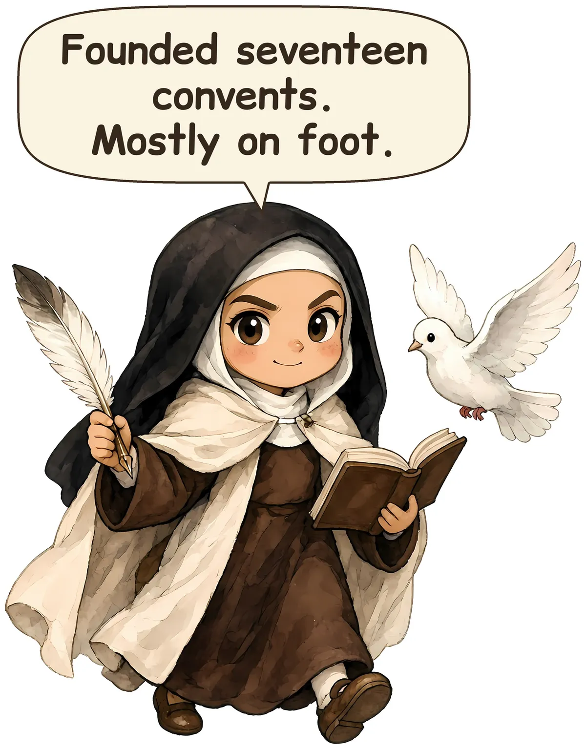 Saint Teresa of Avila storybook watercolor design