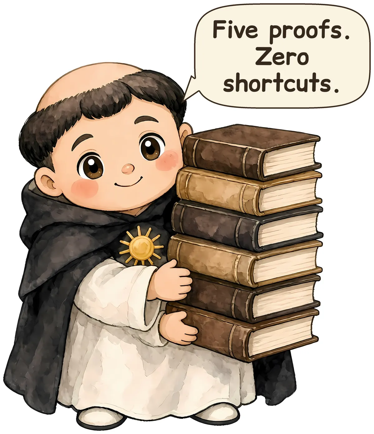 Saint Thomas Aquinas storybook watercolor design