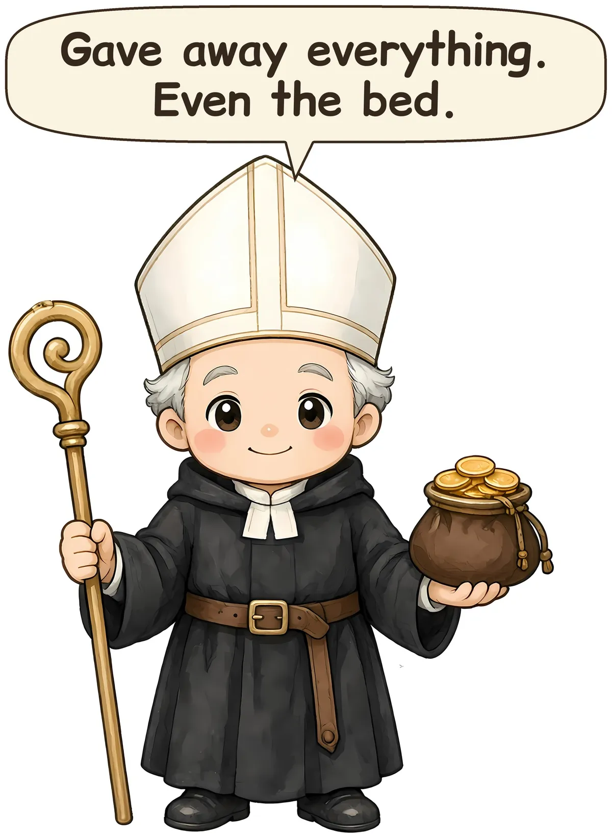 Saint Thomas of Villanueva, the Almsgiver storybook watercolor design