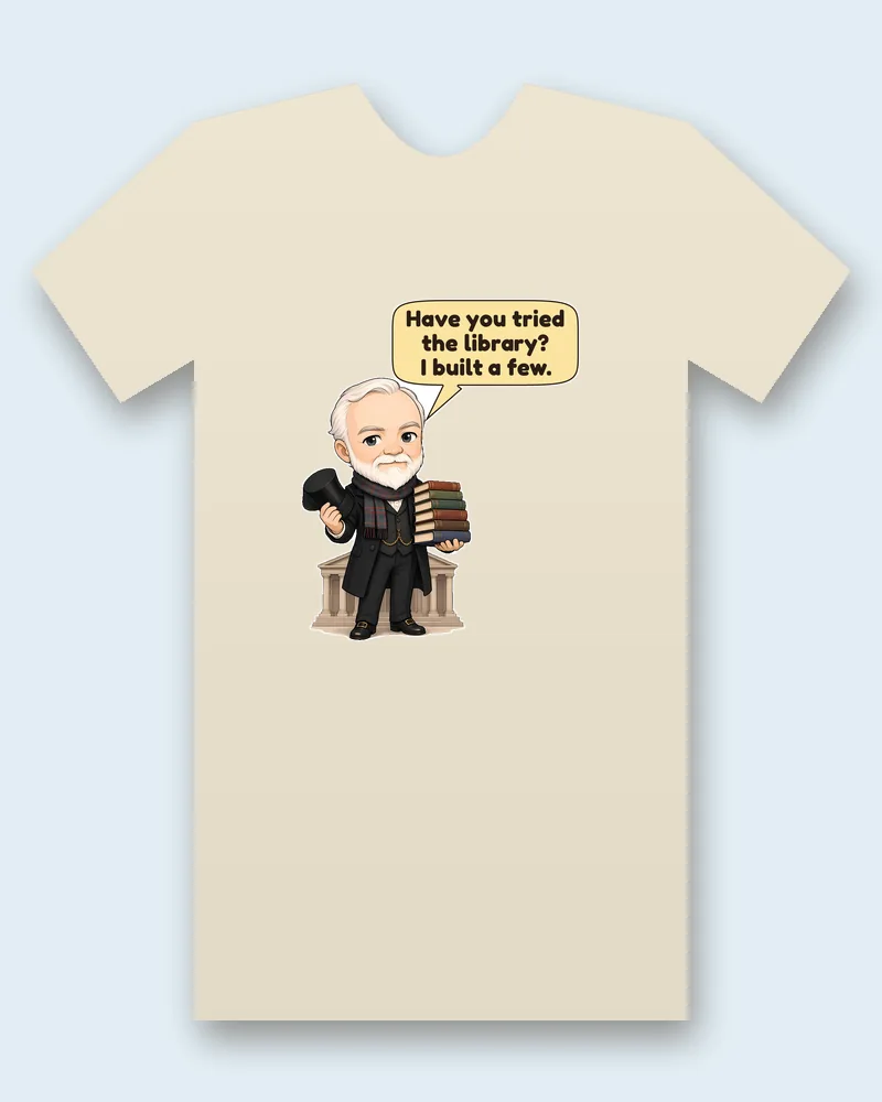 Andrew Carnegie on a natural tee mockup