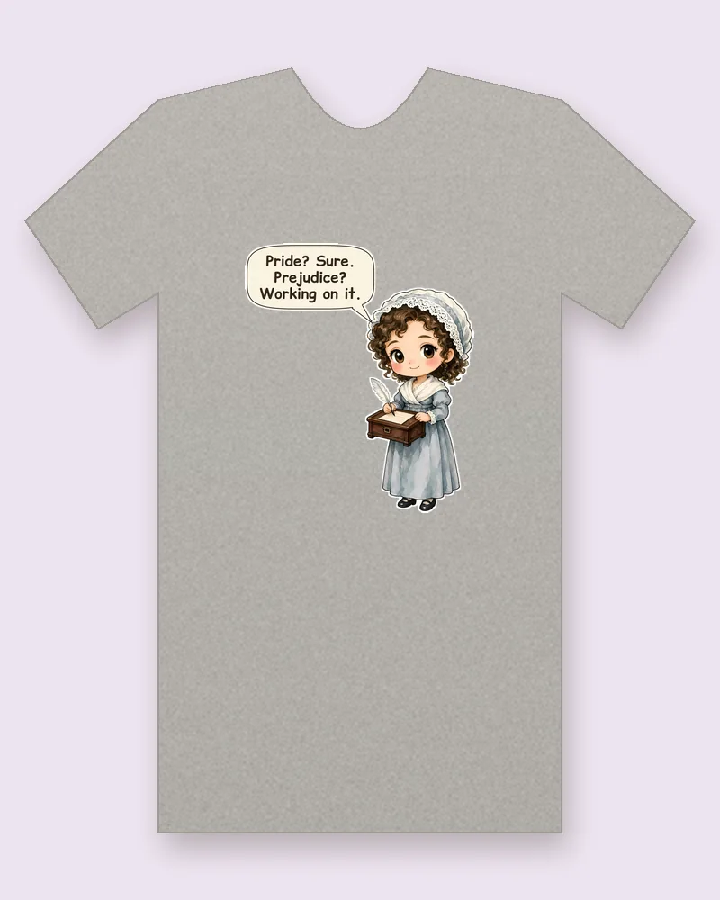 Jane Austen on a heather gray tee mockup