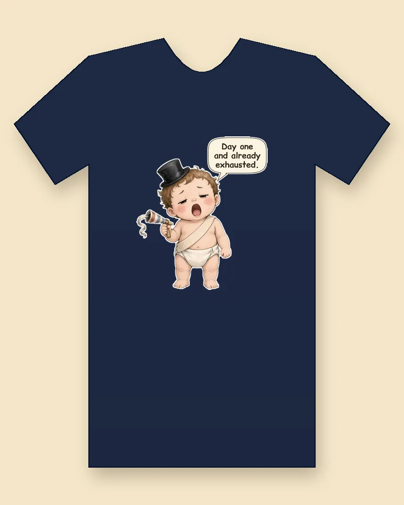 Baby New Year on a navy tee mockup