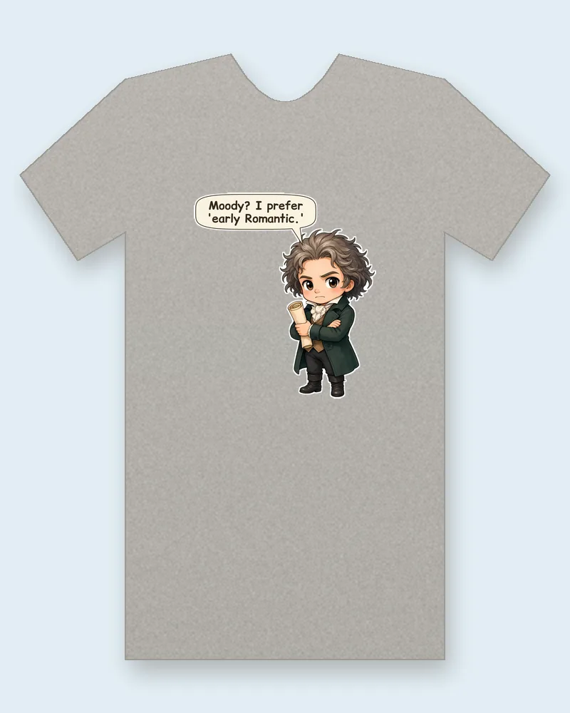 Ludwig van Beethoven on a heather gray tee mockup