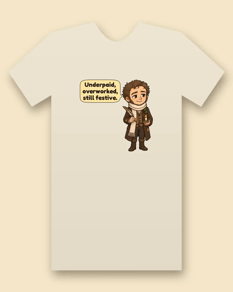 Bob Cratchit on a natural tee mockup