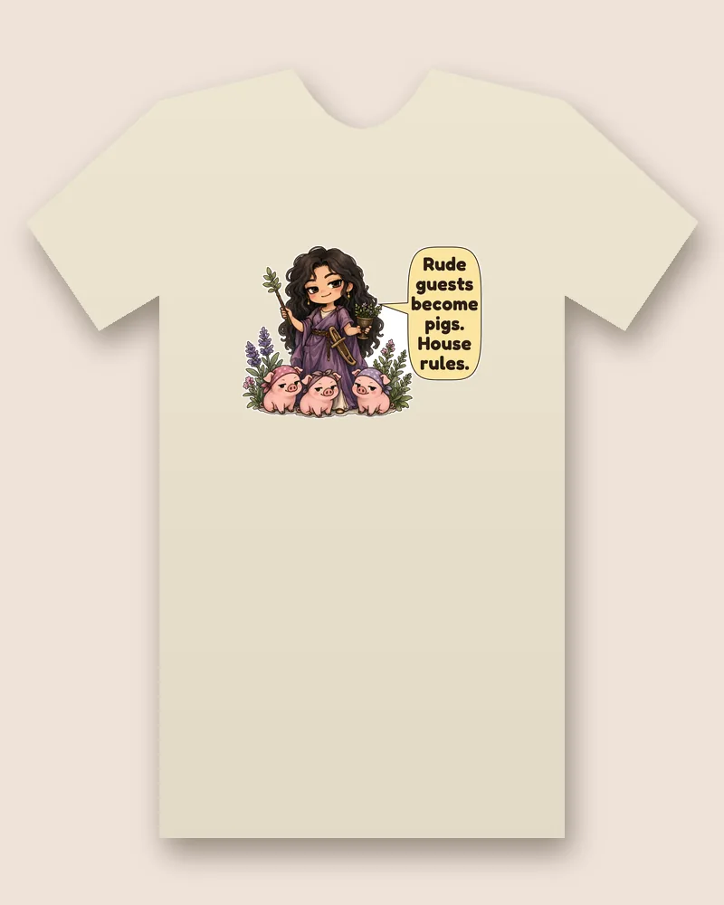 Greek Sorceress on a natural tee mockup