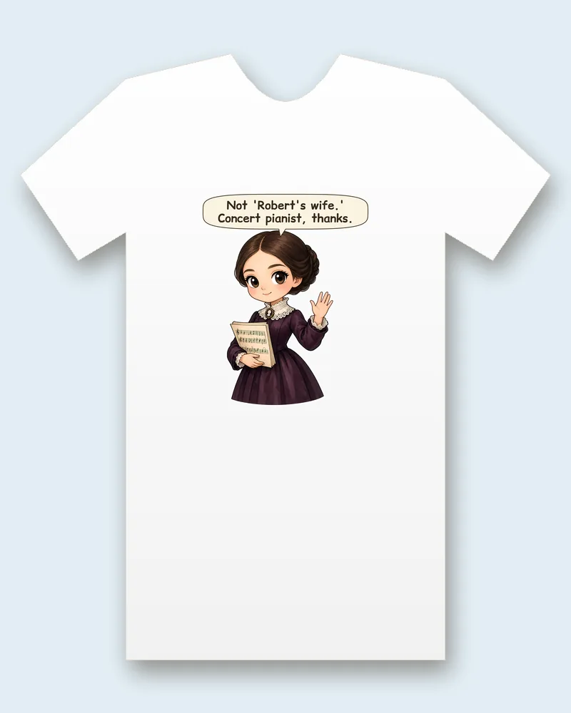 Clara Schumann on a white tee mockup