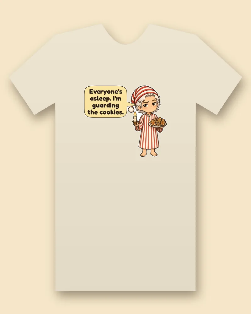 Christmas Cookie Guard on a natural tee mockup