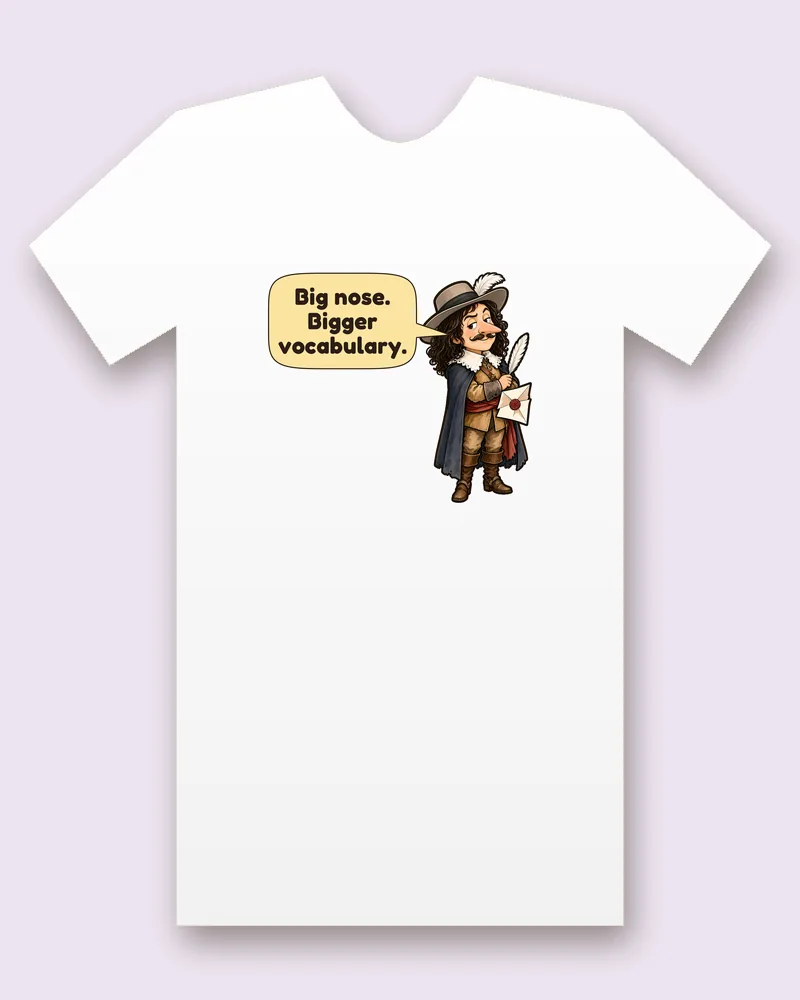 Cyrano de Bergerac on a white tee mockup