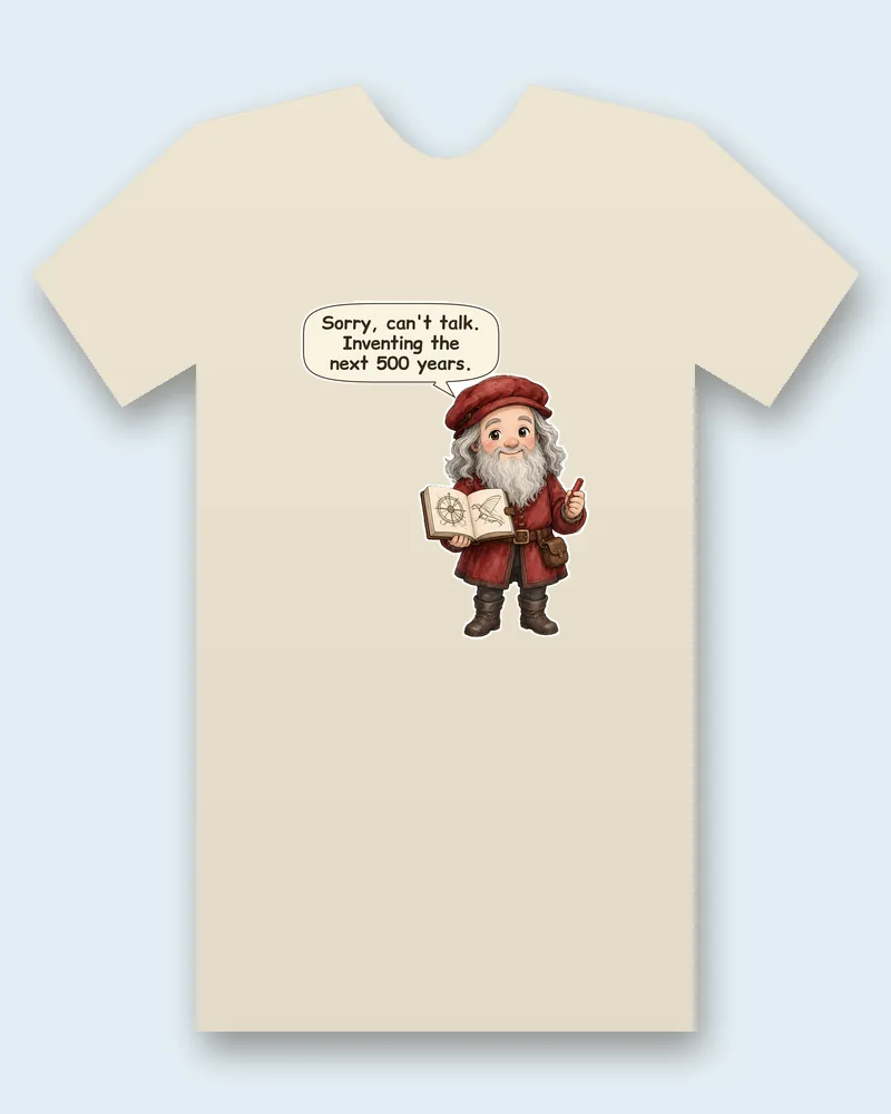 Leonardo da Vinci on a natural tee mockup