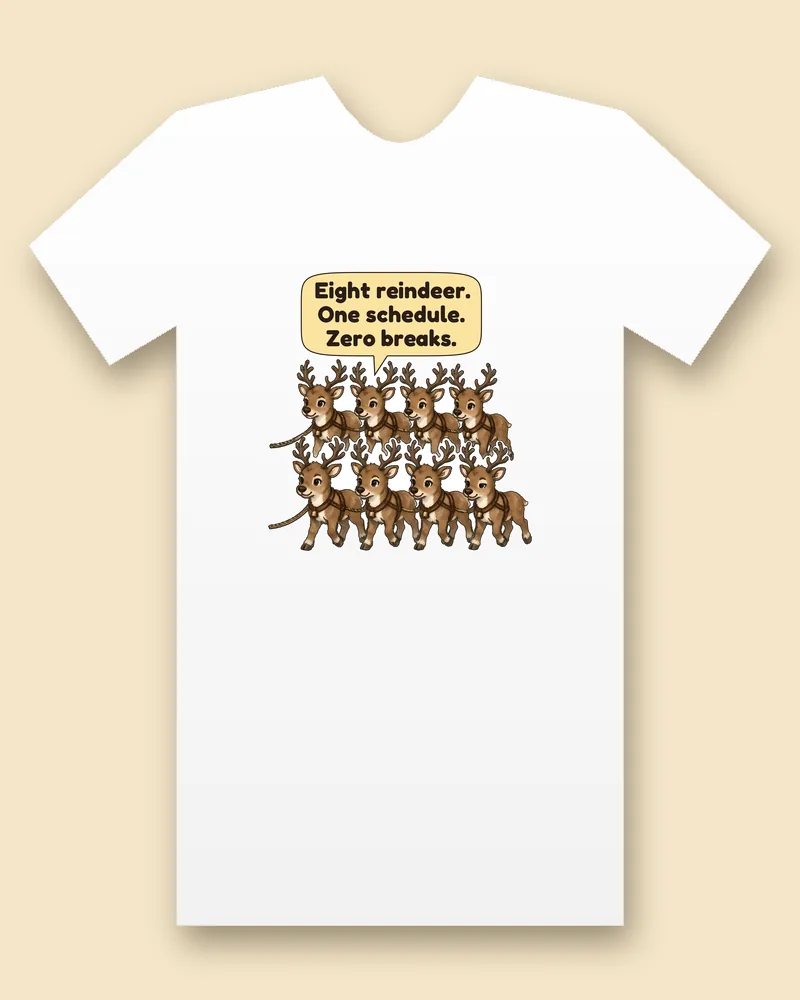 Eight Reindeer on a white tee mockup