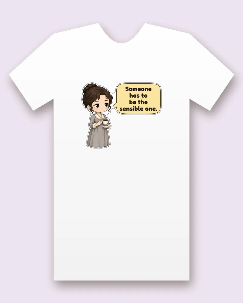 Elinor Dashwood on a white tee mockup