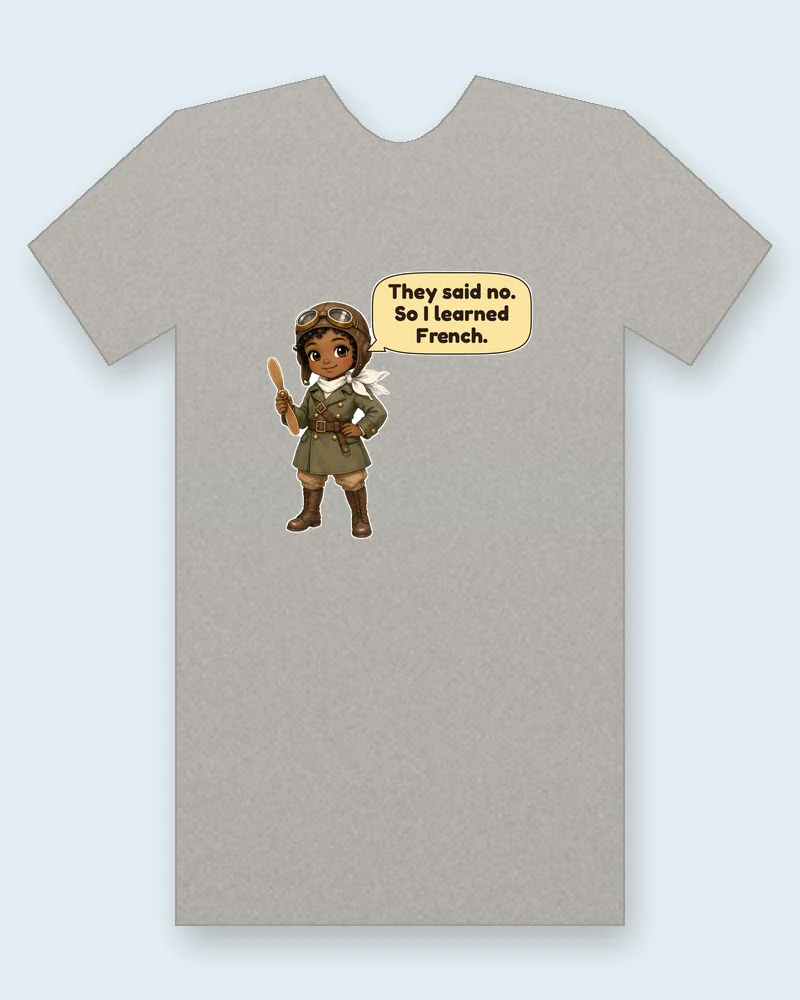 First Black Woman Pilot on a heather gray tee mockup