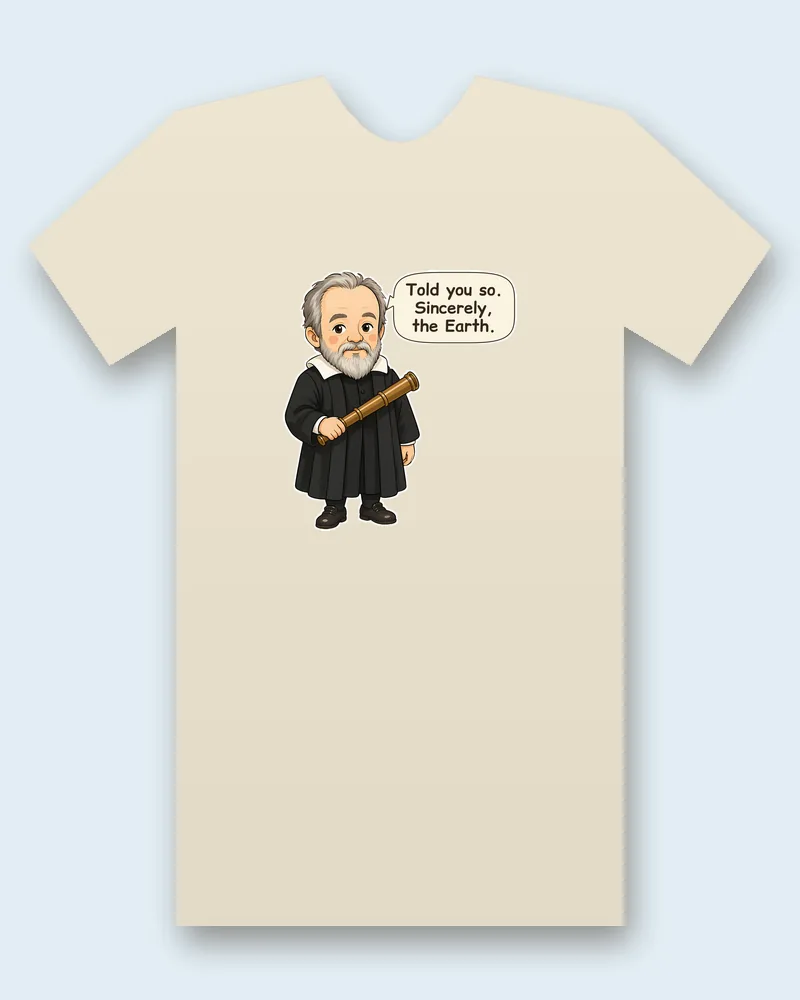 Galileo on a natural tee mockup