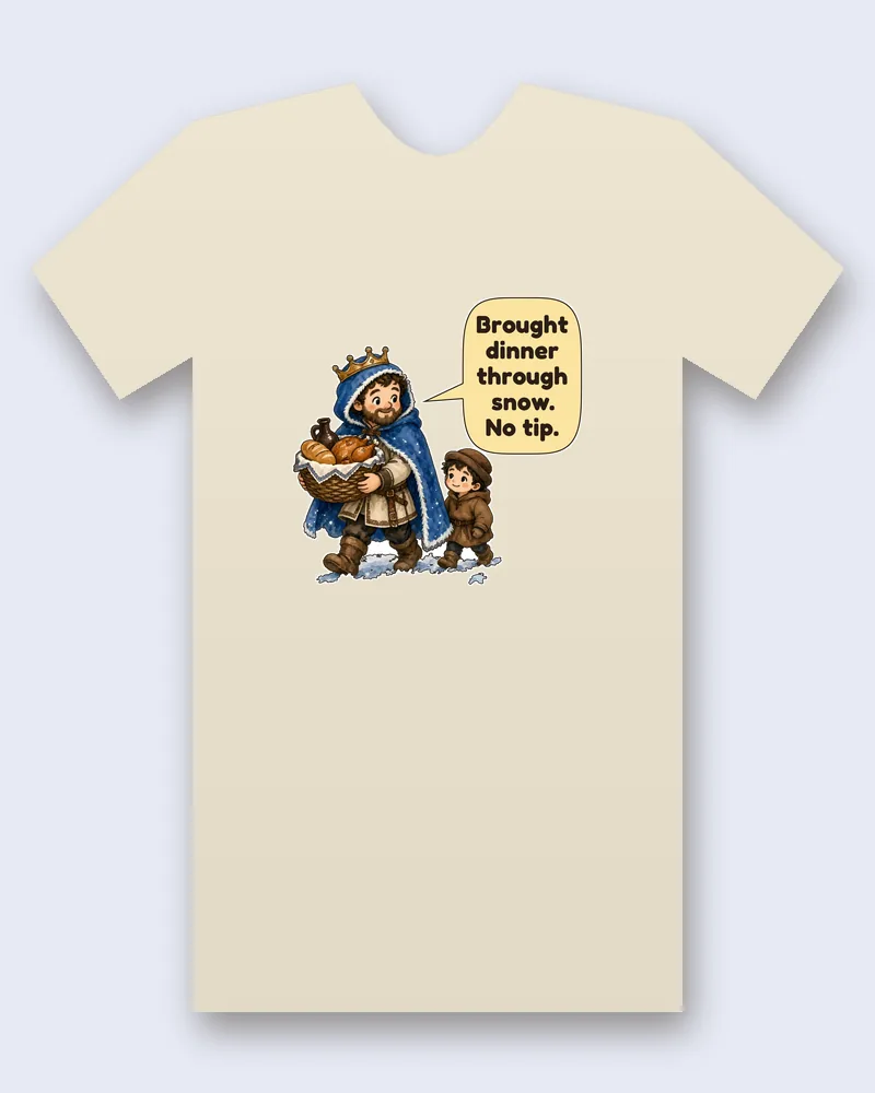 Good King Wenceslas on a natural tee mockup