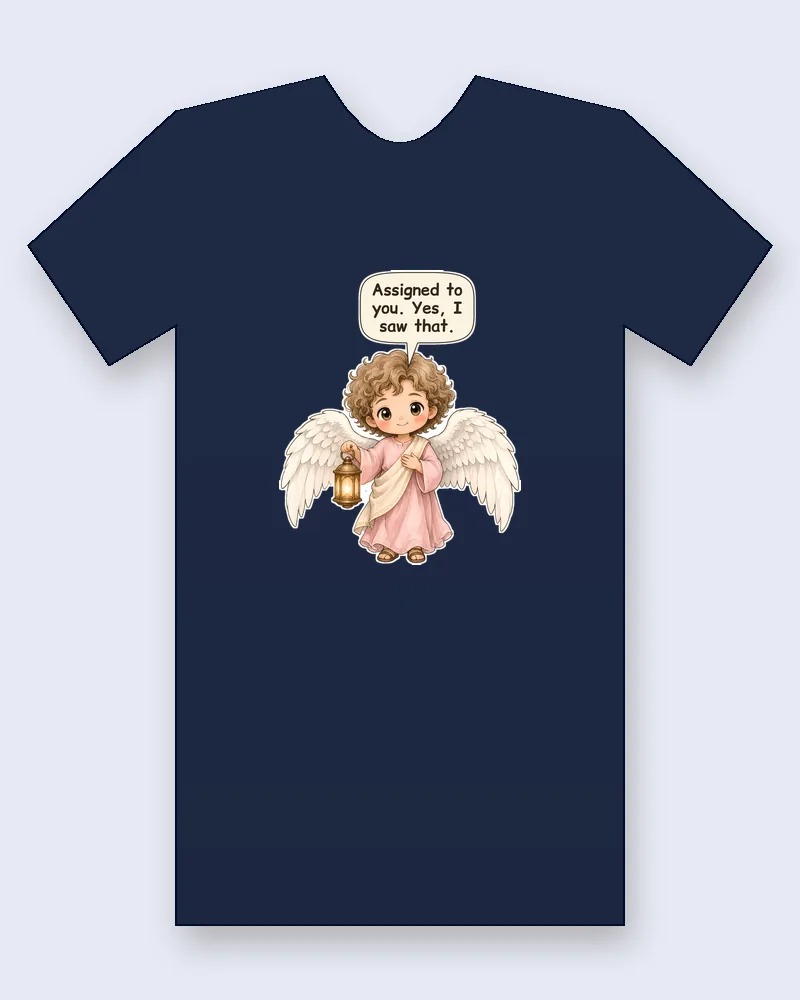 Guardian Angel on a navy tee mockup