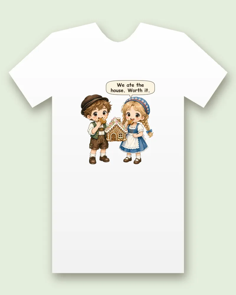 Hansel and Gretel on a white tee mockup
