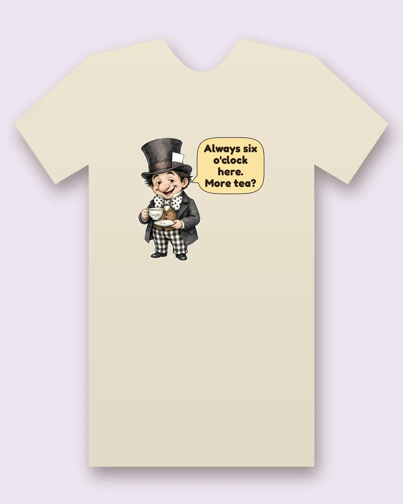 Hatter on a natural tee mockup