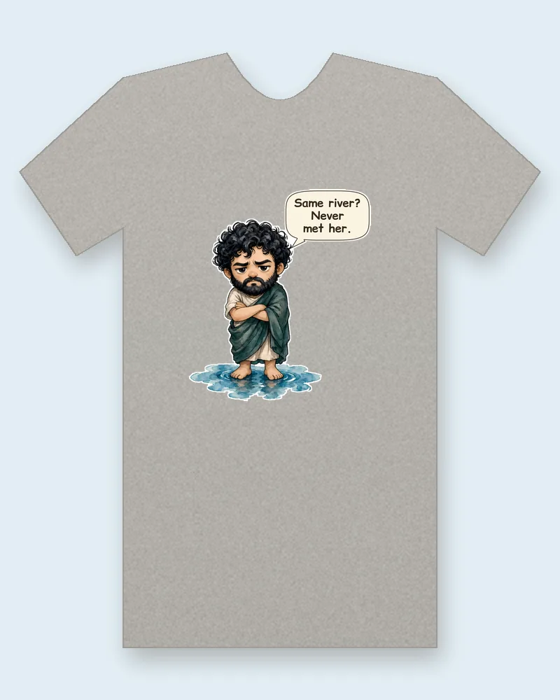 Heraclitus on a heather gray tee mockup