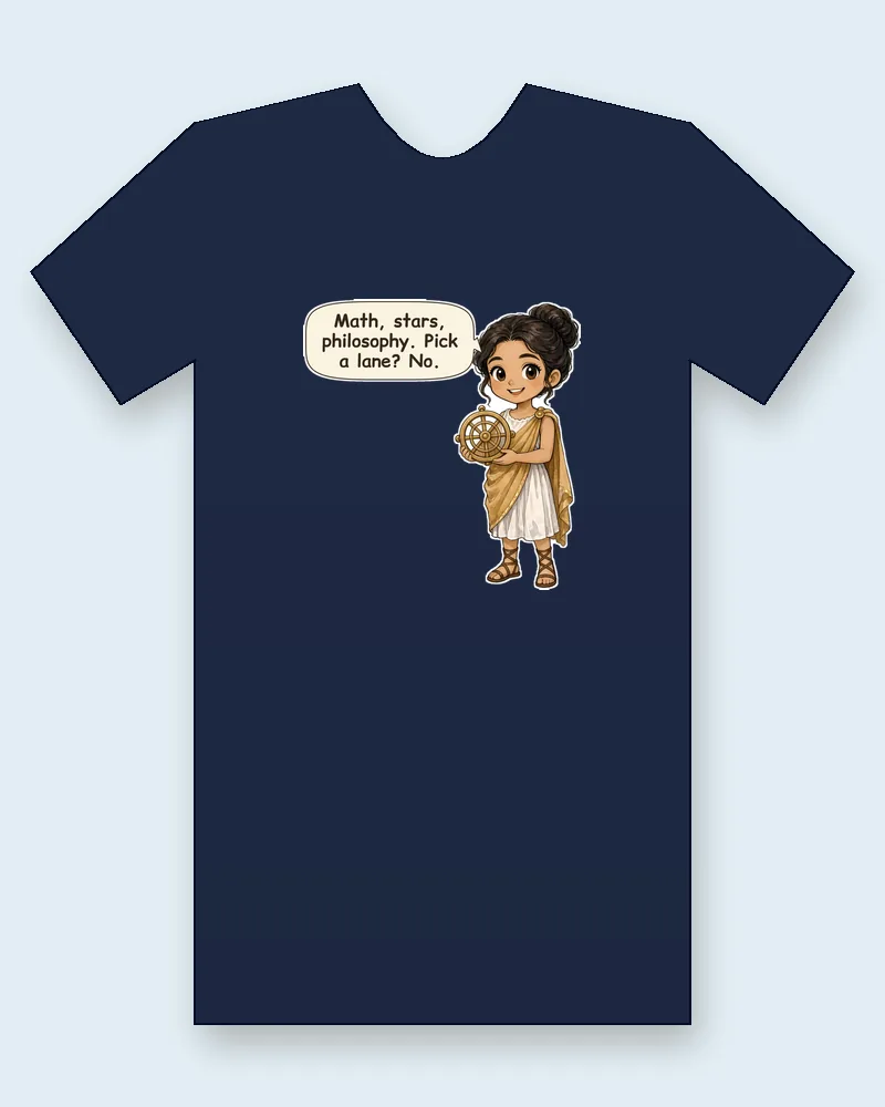 Hypatia on a navy tee mockup