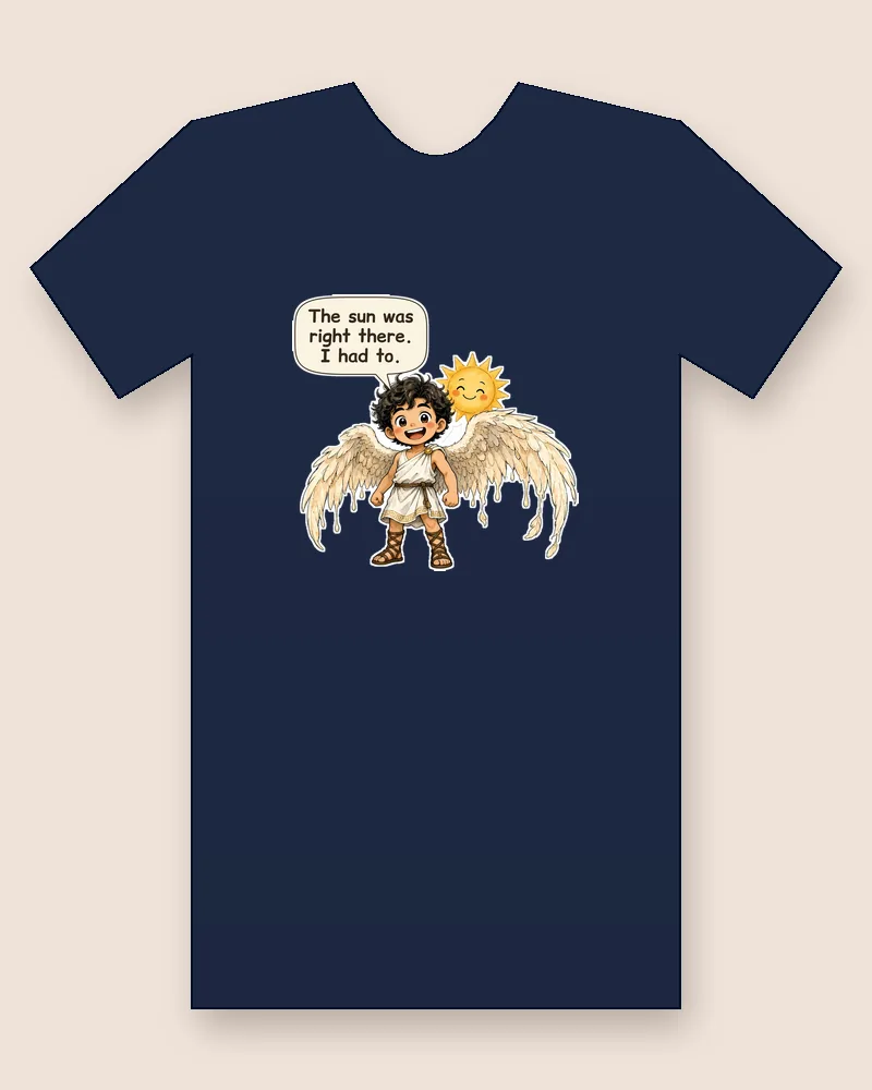 Icarus on a navy tee mockup