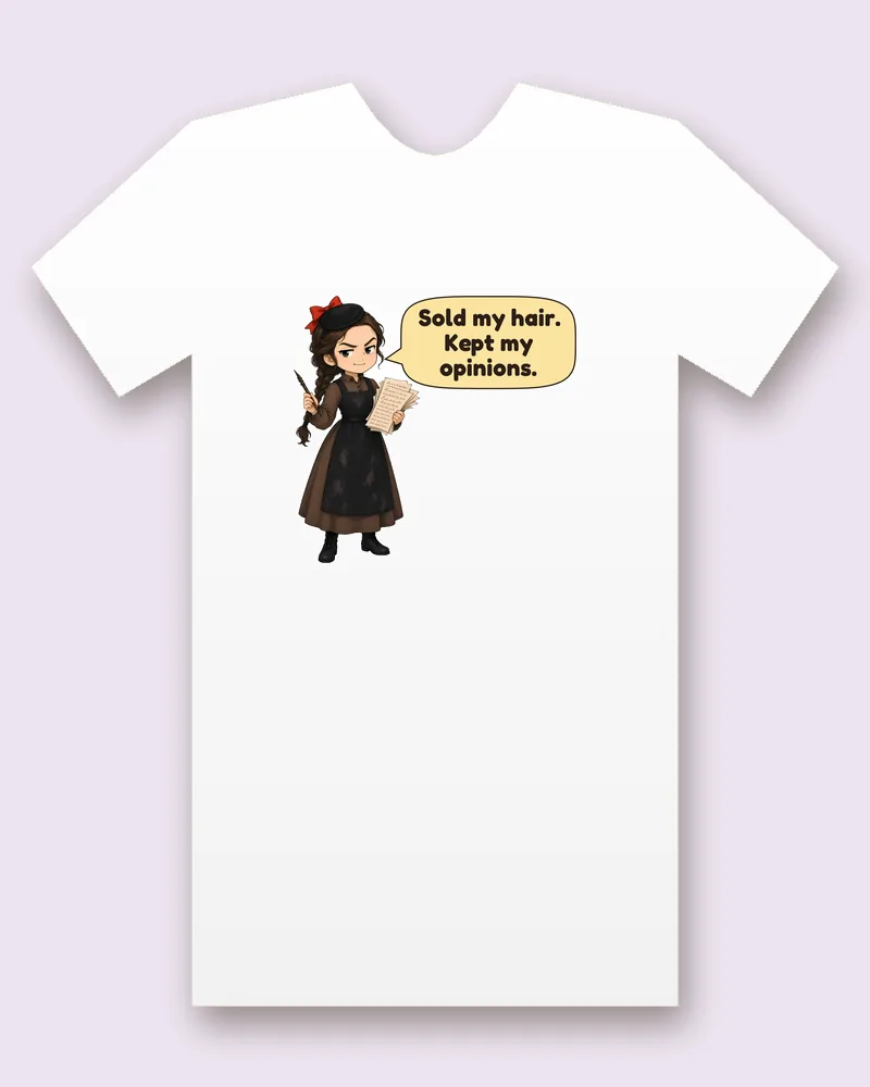 Jo March on a white tee mockup