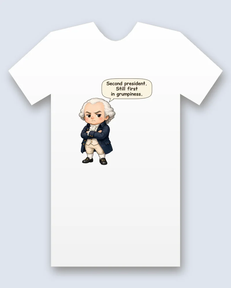 John Adams on a white tee mockup
