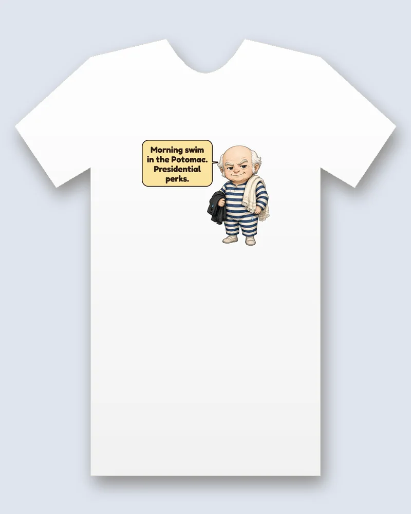 John Quincy Adams on a white tee mockup