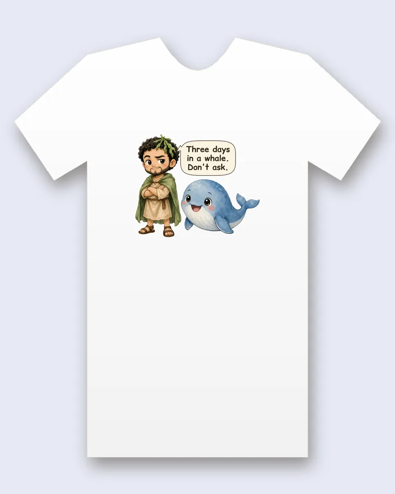 Jonah and the Whale on a white tee mockup