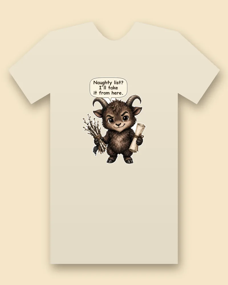 Krampus on a natural tee mockup