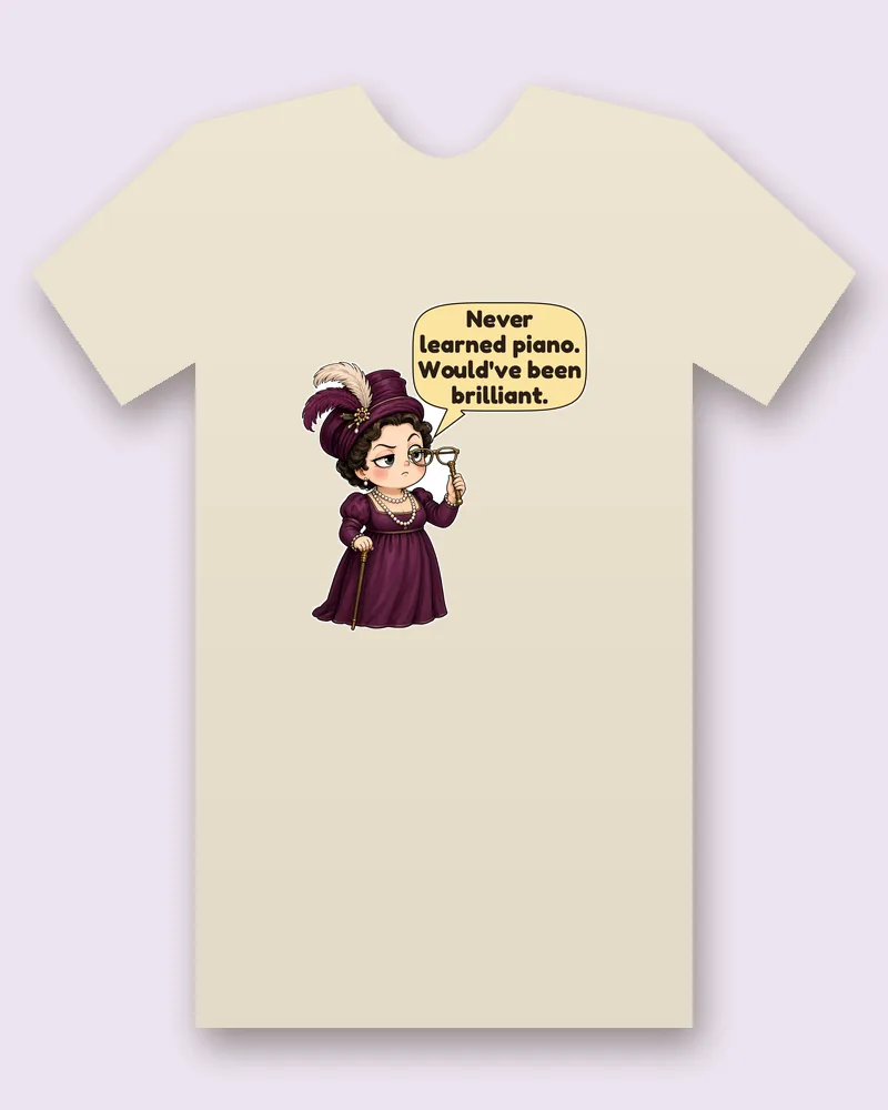 Lady Catherine de Bourgh on a natural tee mockup