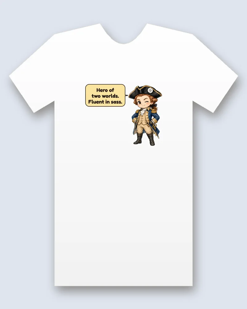 Marquis de Lafayette on a white tee mockup