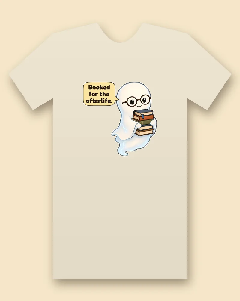 Library Ghost on a natural tee mockup