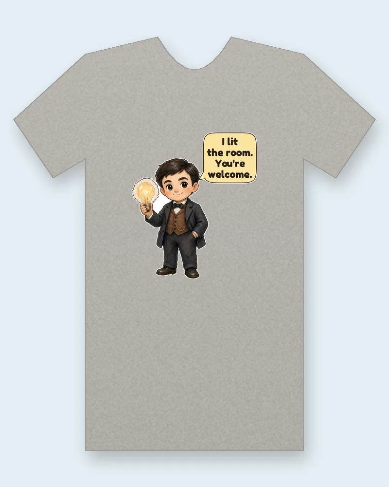 Inventor of the Light Bulb on a heather gray tee mockup