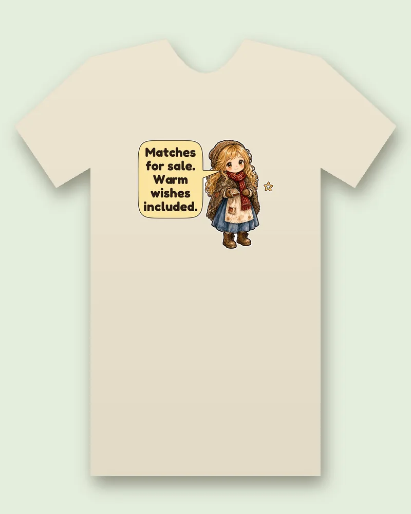 Little Match Girl on a natural tee mockup