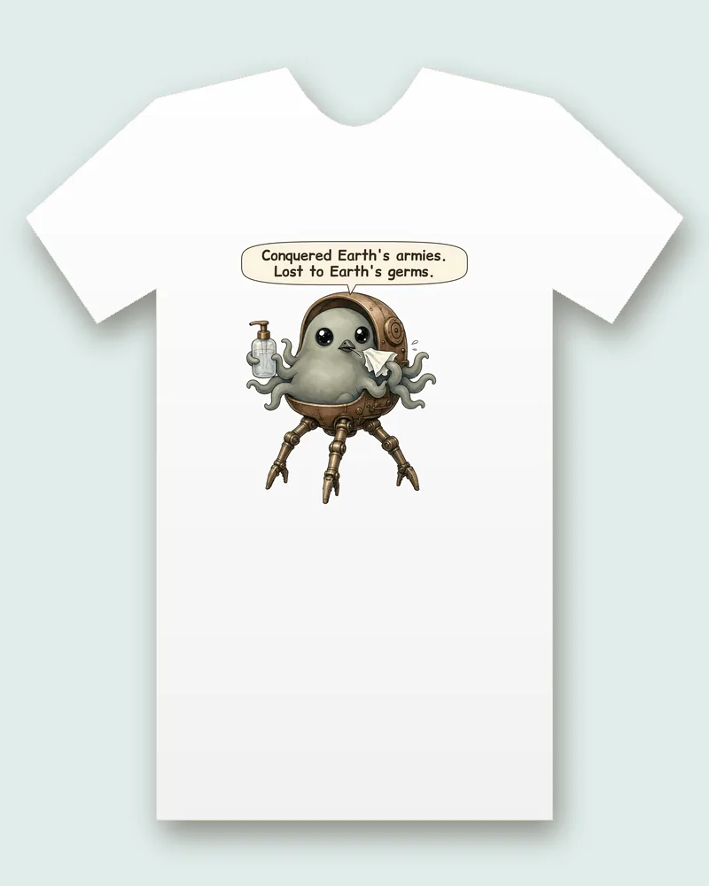 Martian Invader on a white tee mockup