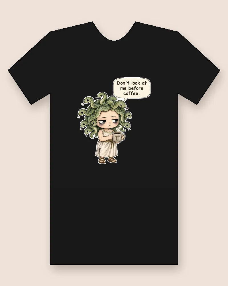 Medusa on a black tee mockup