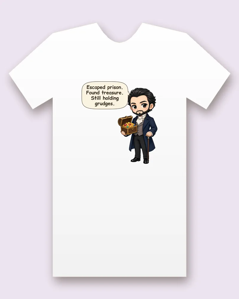 The Count of Monte Cristo on a white tee mockup
